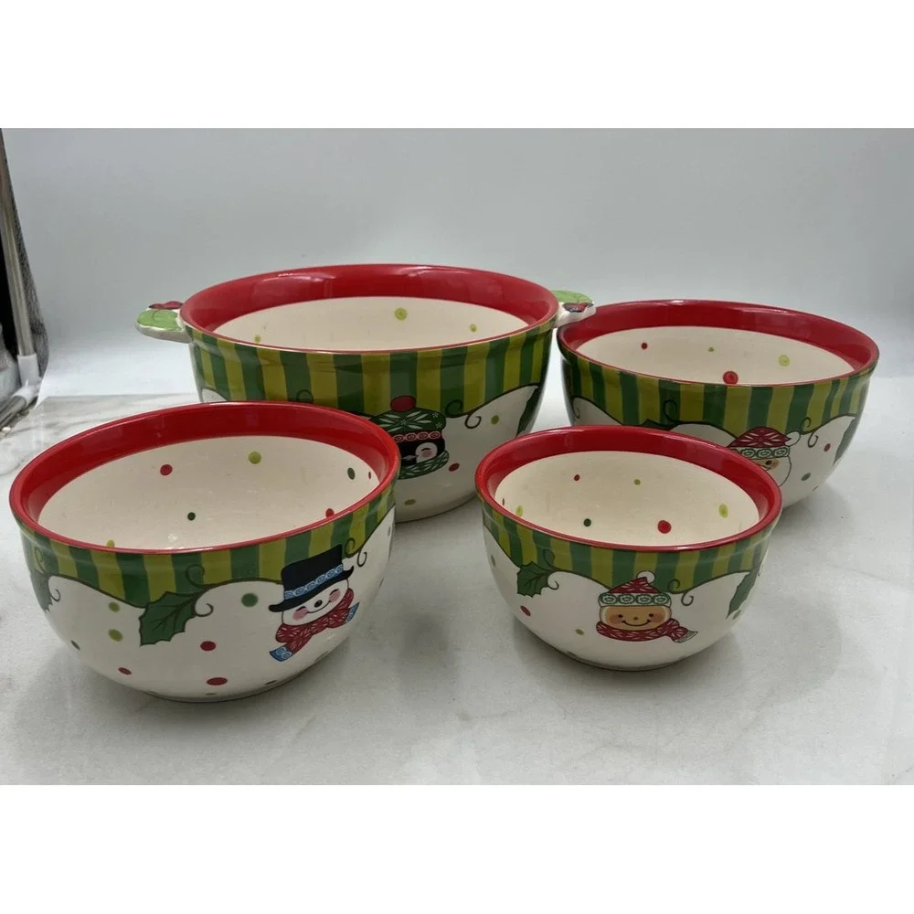 Temp-tations Winter Whimsy Nesting Mixing Bowl Set Holiday Snowman Santa Penguin